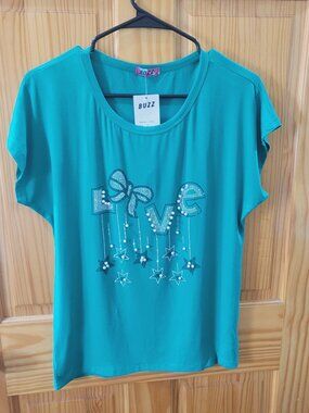 Teal “Love” Rhinestone Tee – Sparkly & Cute